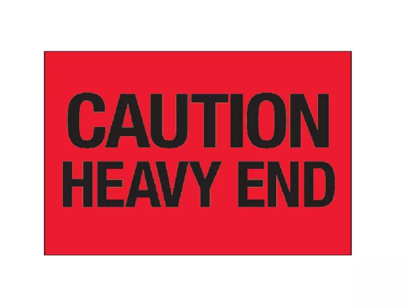 "Caution - Heavy End" Fluorescent Red Labels