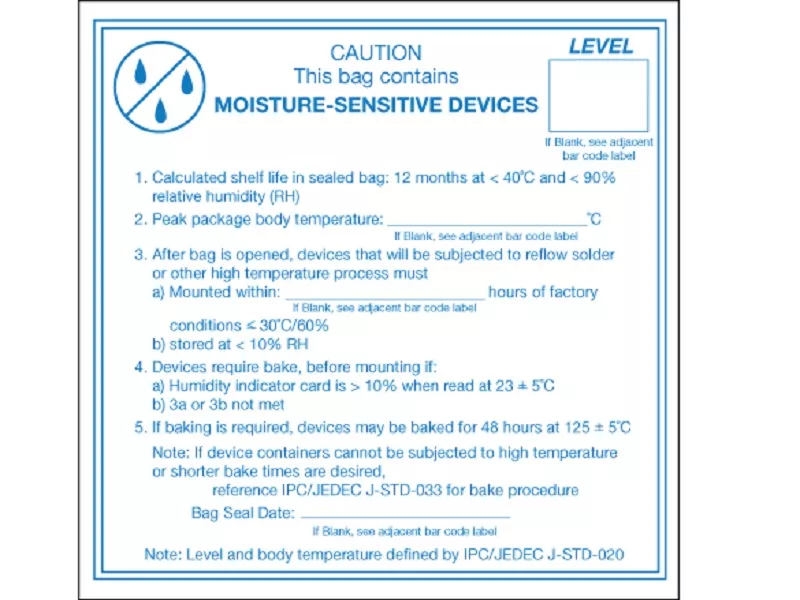 "Caution Moisture Sensitive Devices" Labels