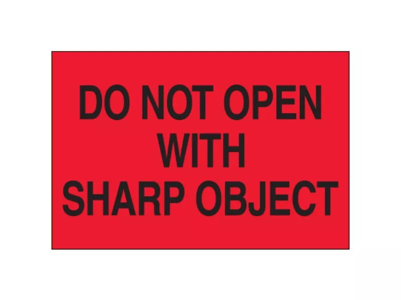 do-not-open-with-sharp-object-fluorescent-red-labels "Do Not Open with Sharp Object" Fluorescent Red Labels