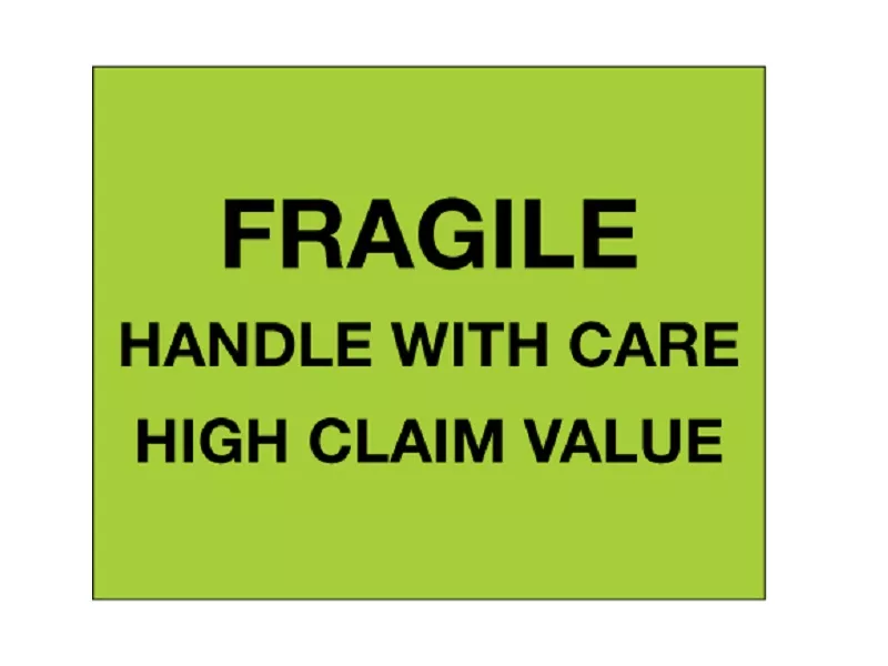 fragile-handle-with-care-high-claim-value-fluorescent-green-labels "Fragile Handle With Care - High Claim Value" Fluorescent Green Labels