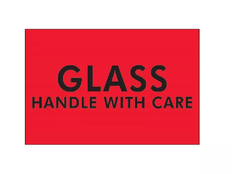 glass-handle-with-care-fluorescent-red-labels "Glass - Handle With Care" Fluorescent Red Labels