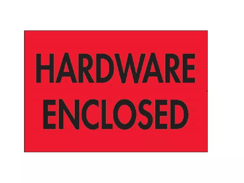 hardware-enclosed-fluorescent-red-labels "Hardware Enclosed" Fluorescent Red Labels