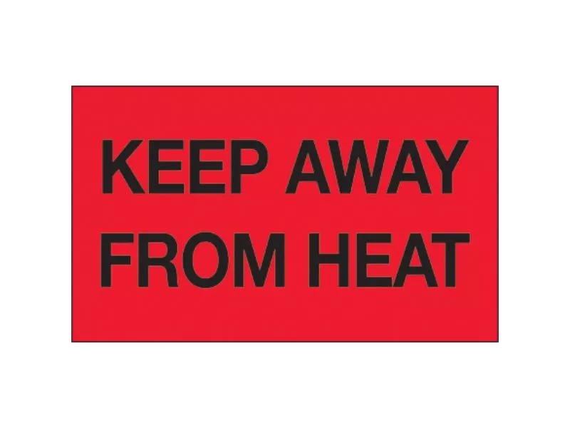 "Keep Away from Heat" Fluorescent Red Labels