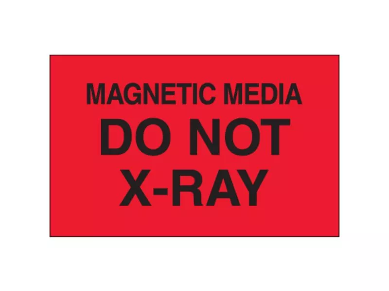 "Magnetic Media Do Not X-Ray" Fluorescent Red Labels