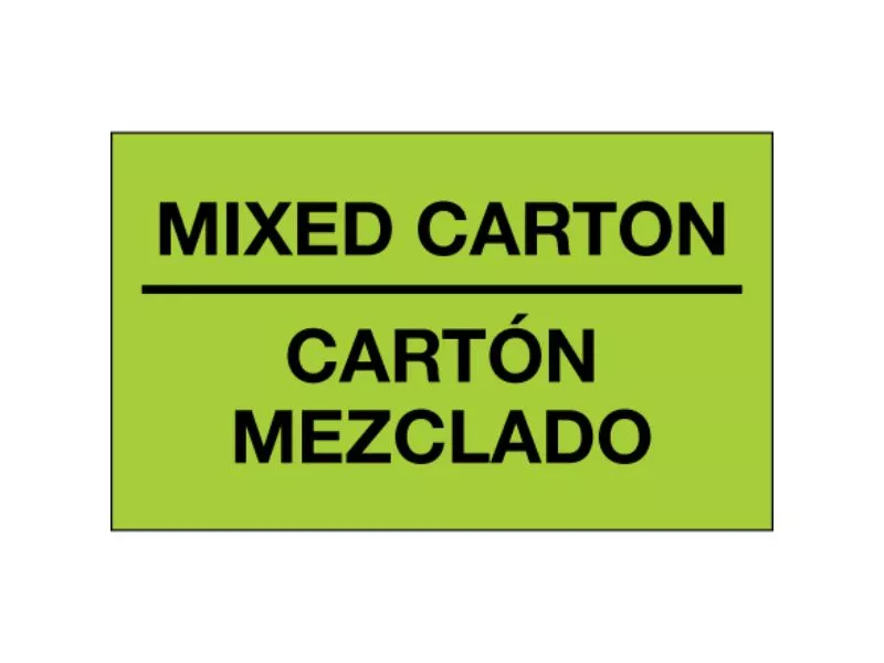 "Mixed Carton - Carton Mezclado" Fluorescent Green Bilingual Labels