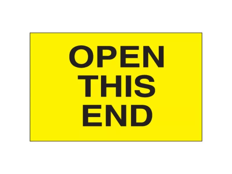 "Open This End" Fluorescent Yellow Labels