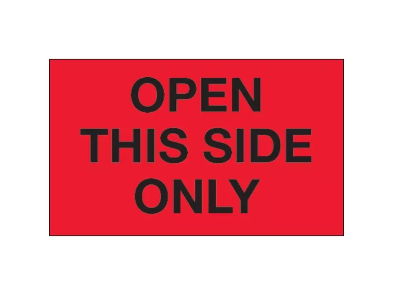 "Open This Side Only" Fluorescent Red Labels