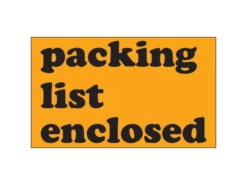 "Packing List Enclosed" Fluorescent Orange Labels