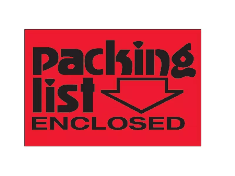 "Packing List Enclosed" Fluorescent Red Labels