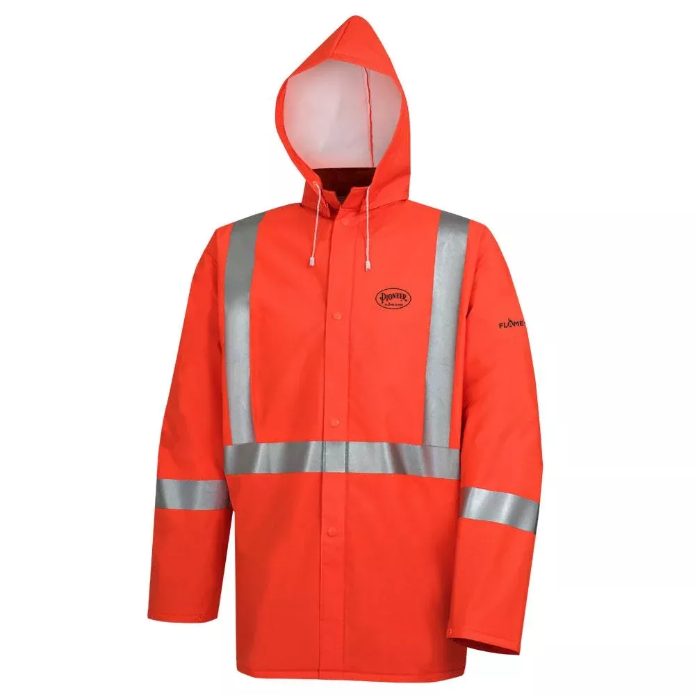 rain-coat-pioneer-hi-viz-orange-pvc-polyester-fr-rain-jacket-576j Rain Coat - Pioneer Hi-Viz Orange PVC /Polyester FR Rain Jacket, 576J