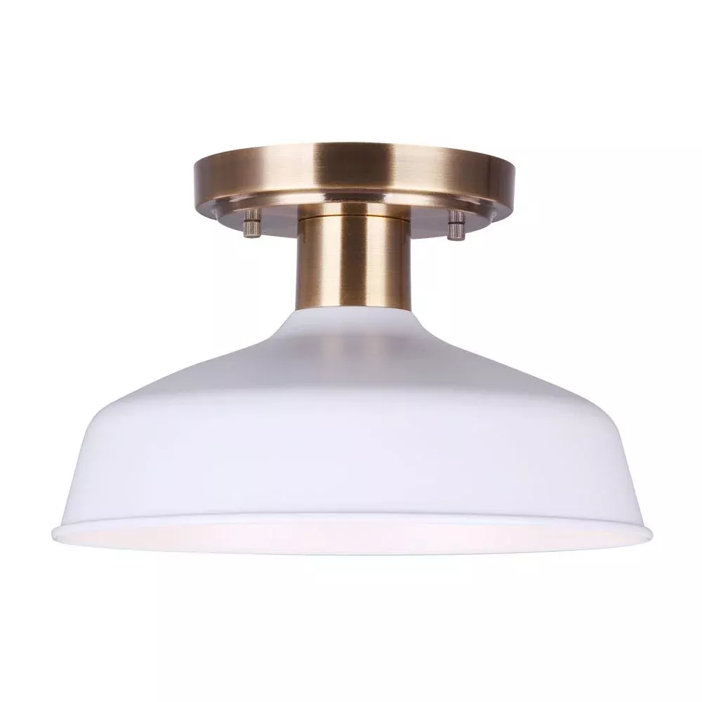 Semi-Flush Mount - Canarm BELLO Gold & White 1-Light ISF1055A01GDW