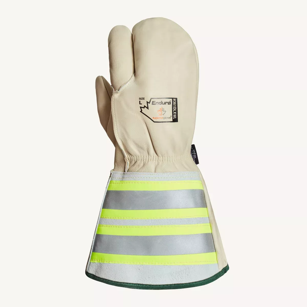 Winter Work Gloves - Superior Glove Endura Deluxe Heavyweight Lineman /Rigging, Grain Horsehide Leather /Kevlar Hi-Viz, 361DLXWL