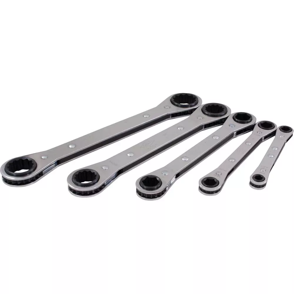 wrench-set-gray-tools-5-piece-6-12-point-sae-flat-ratcheting-box-end-wrench-set- Wrench Set - Gray Tools 5 Piece 6 & 12 Point SAE Flat Ratcheting Box End Wrench Set, 5000LR
